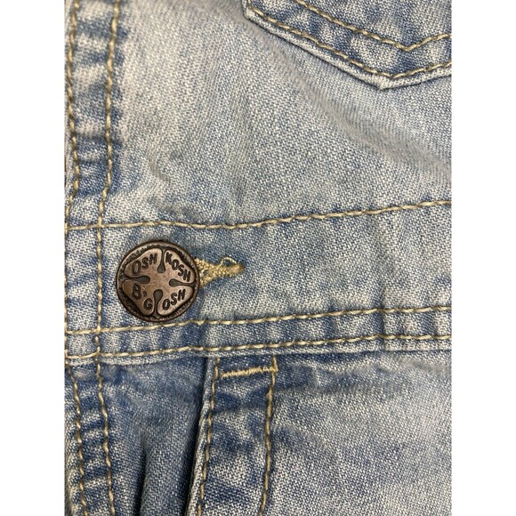 OshKosh 5T Denim Short Overalls Vestbak Carpenter Conductor Stripe Straps Unisex - Picture 9 of 9